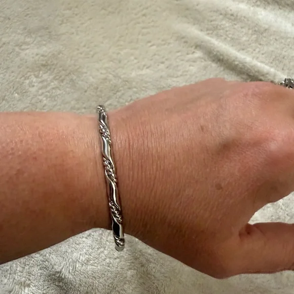 New York & Company Elegant Silver Tone Twisted Bangle Bracelet - Picture 2 of 2